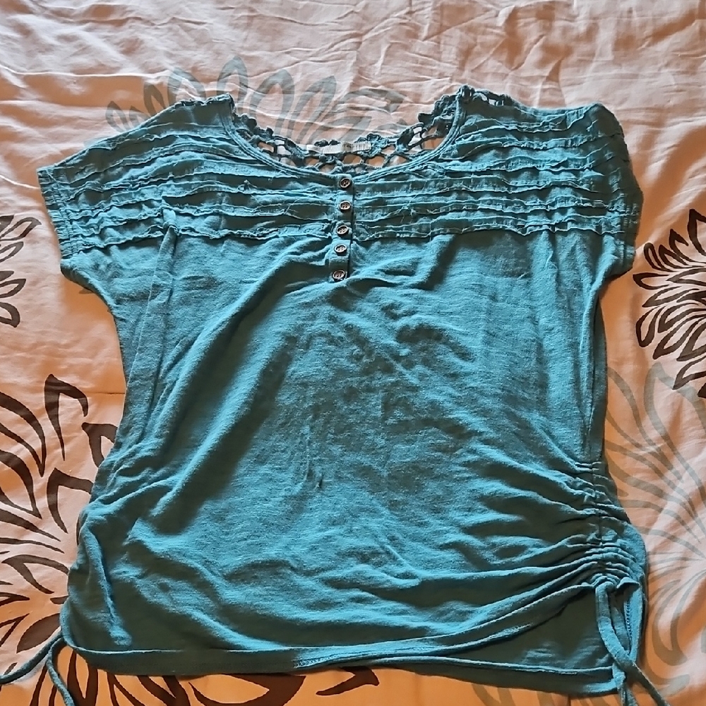 Maurices Teal Blouse with Button Accents